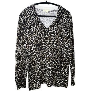 Michael Kors Cheetah Print V-Neck Sweater - Size Large